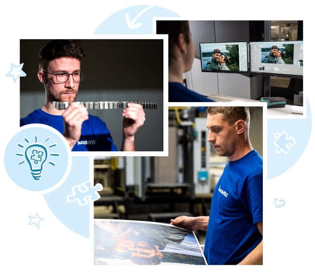 Skutočná remeselná zručnosť: naši zamestnanci tlačia a vyvíjajú formy na puzzle.