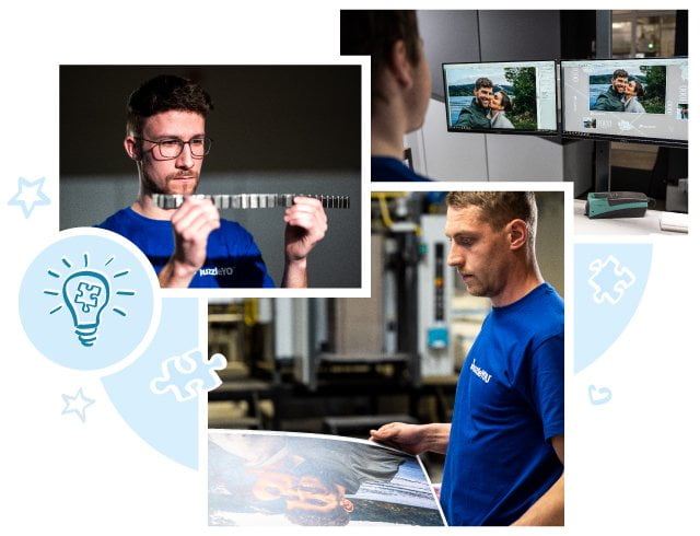 Skutočná remeselná zručnosť: naši zamestnanci tlačia a vyvíjajú formy na puzzle. 